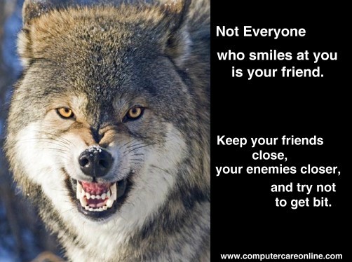 Not everyone who smiles at you is a friend. Keep your friends close but your enemies closer and try not to get bit.