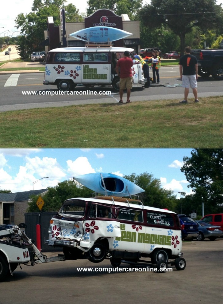 Accident VW microbus and pickup, Harvey Road at George Bush Drive East, College Station, TX 2pm Sunday Sept. 8th 2013